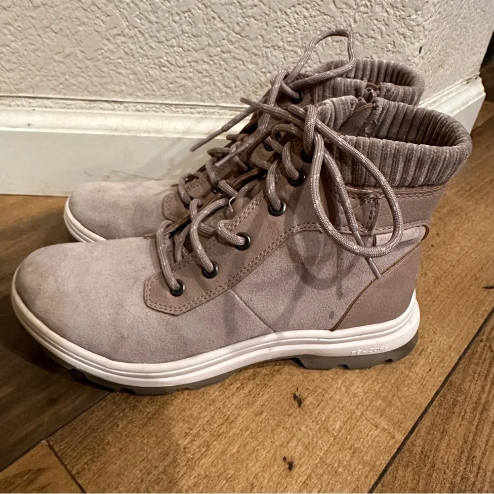 Ryka Mauve Taupe Water Repellent Lace-up Suede Moto Hiking Boots Brunswick 7